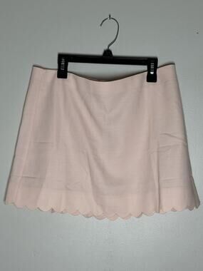 J Crew Fairfax Scalloped Mini Skirt in Gramercy Linen Blend 6 Pink Windy Blossom